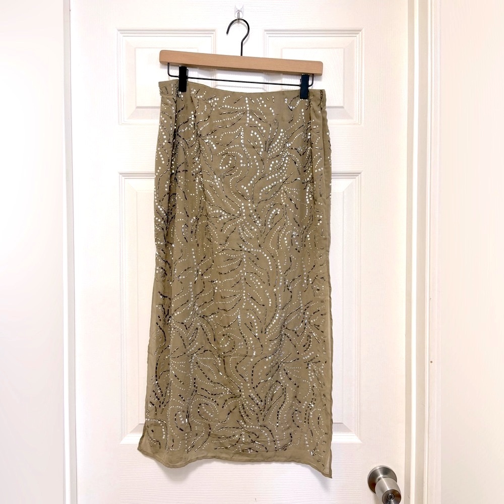 NWT H&M EDITION Embellished Rhinestone Skirt in Khaki Green - Picture 7 of 11